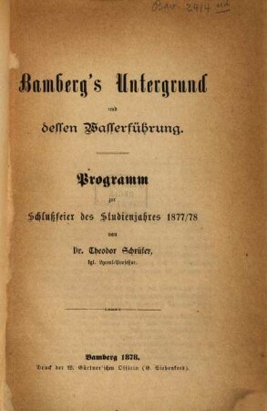 Bamberg's Untergrund und dessen Wasserführung