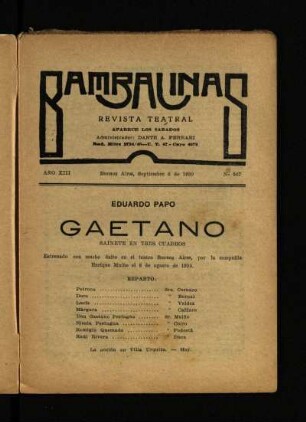Gaetano : sainete en tres cuadros