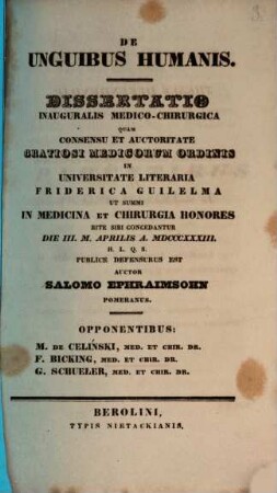 De unguibus humanis : dissertatio inauguralis medico-chirurgica