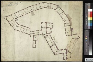 Grundriss des Erdgeschosses des Schlosses Freiburg/Unstrut [Neuenburg] (Variante); Variante eines Teils auf einer Tektur