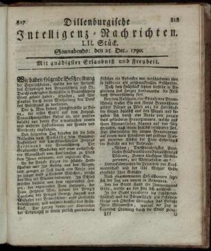 LII. Stück. Sonnabends: den 25. Dec., 1790.