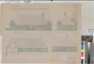 Haus Borg (Drensteinfurt) Wiederaufbau des Wirtschaftsgebäudes Seitenansichten, Hofansichten 1942 1 : 100 56 x 74 Lichtpause Rüschenschmidt & Schräder, Architekten Kerckerinck-Borg, Dep.