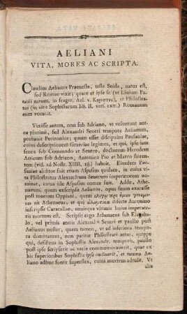 Aeliani Vita, Mores ac Scripta.
