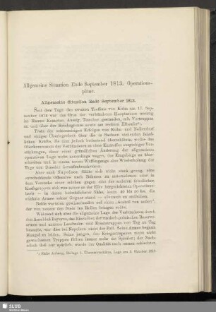 Allgemeine Situation Ende September 1813. Operationspläne