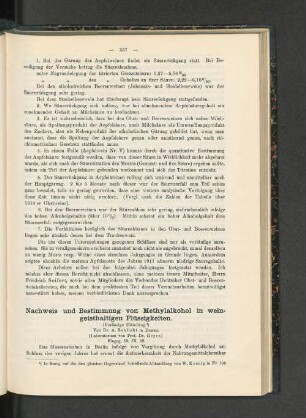 Nachweis und Bestimmung von Methylalkohol in weingeisthaltigen Flüssigkeiten.