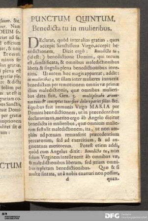 Punctum Quintum. Benedicta tu in mulieribus.