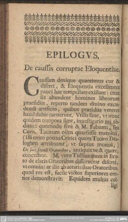 Epilogus. De caussis corruptae Eloquentiae
