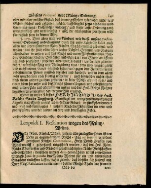 Leopoldi I. Resolution wegen des Müntz-Wesens