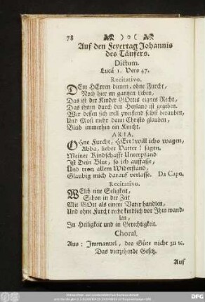 Auf den Feyertag Johannis des Täufers. Dictum. Lucä 1. Vers 47.