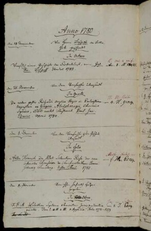 Von Herrn Bischoff der Bibliothek geschenkt. - Von dem Verfasser [Paul Jacob Bruns] übersandt. - Von dem Verfasser [Anton Heinrich Du Plat] zum Geschenk übersandt. - Von Hhn. Hofrath Heyne gegeben.