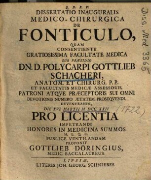 Dissertatio Inauguralis Medico-Chirurgica De Fonticulo