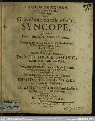De gravissimo cordis affectu syncope