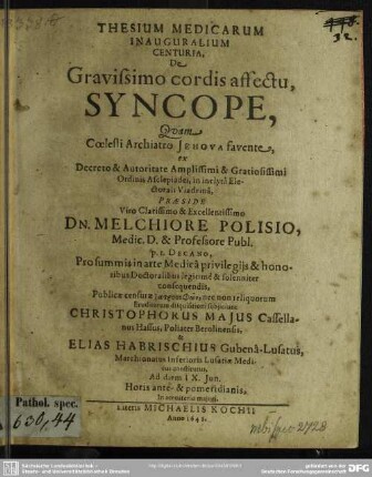 De gravissimo cordis affectu syncope