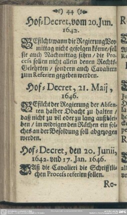Hof-Decret, 21. Maij, 1646