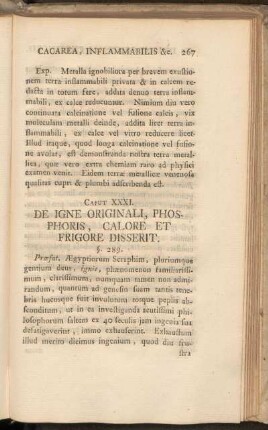 Caput XXXI. De Igne Originali, Phosphoris, Calore Et Frigore Disserit