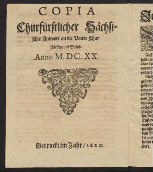 6-8, Copia Churfürstlicher Sächsischer Antwort an die Unirte Chur-Fürsten, und Ständ