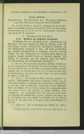 Dritter Abschnitt. Gegenseitige Verhältnisse der Dienstherrschaften und des Gesindes während des Dienstes.