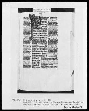 Bibliorum libri Esdrae, Neemiae, Danielis cum Glossa ordinaria — Initiale A(nno tercio), Folio 65recto