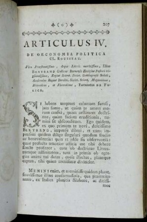 Articulus IV. De Oeconomia Politica CL. Rousseau.