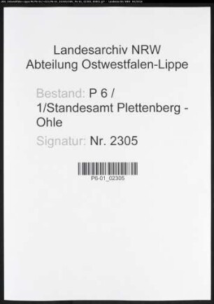 Sterberegister Standesamt Plettenberg-Ohle