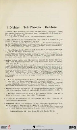 I. Dichter. Schriftsteller. Gelehrte (Nr. 1-218)