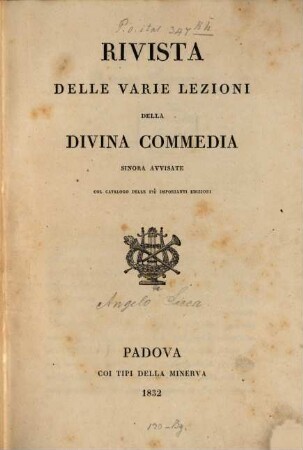 Rivista delle varie lezioni della Divina Commedia sinora avvisate col catalogo delle più importanti edizioni