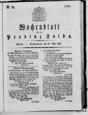 Nr. 22, Ausgabe vom 28. Mai 1836