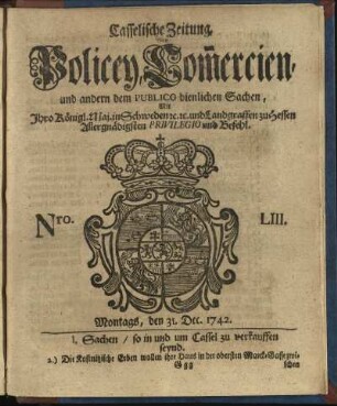 Nro. LIII, Montags, den 31. Dec. 1742