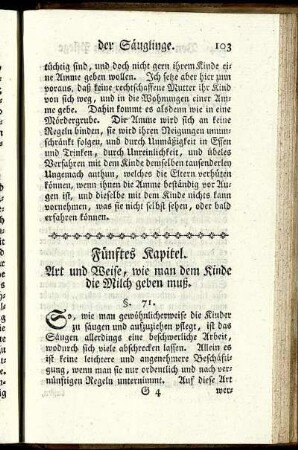 Fünftes Kapitel. Art und Weise, wie man dem Kinde die Milch geben muß.
