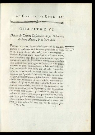 Chapitre VI. Départ de Tanna ; Description de ses Habitans, de leurs Mœurs, & de leurs Arts.