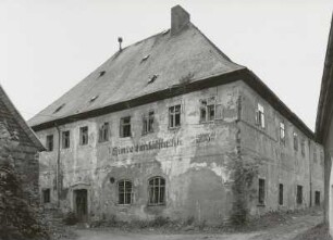 Olbernhau. Hintermühle, Zöblitzer Straße 3 : Olbernhau (Mittlerer Erzgebirgskreis). Hintermühle mit ehemaliger Bäckerei, Zöblitzer Straße 3. Straßenansicht