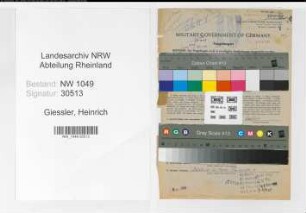 Entnazifizierung Heinrich Giessler , geb. 28.12.1908 (Bahnassistent)