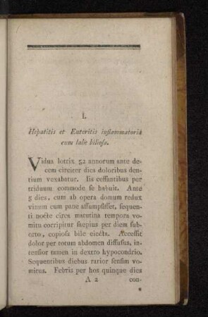 I. Hepatitis et Enteritis inflammatoria cum labe biliosa.