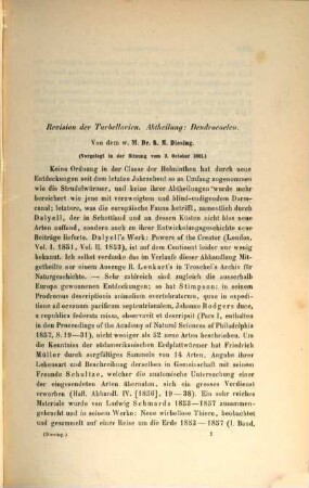 Revision der Turbellarien : Abtheilung: Dendrocoelen ; (vorgelegt in der Sitzung vom 3. October 1861)