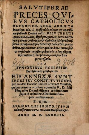 Salutiferae preces, quibus catholicus sacerdos ... ad S. missae celebrationem ... se praeparare ... tenetur ...