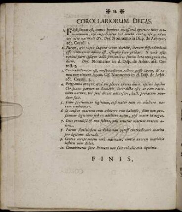 Corollariorum Decas.