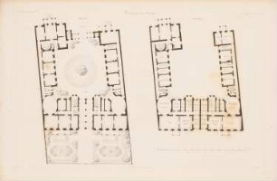 Wohnhaus, Berlin: Grundriss EG, 1.OG (aus: Atlas zur Zeitschrift für Bauwesen, hrsg. v. G. Erbkam, Jg. 5, 1855)
