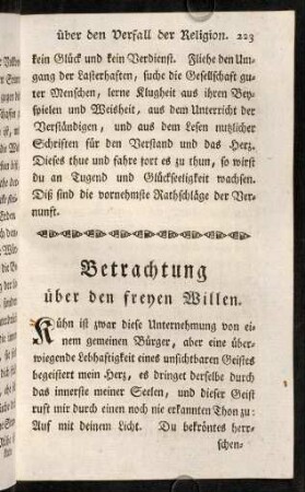 223-296, Betrachtung über den freyen Willen.