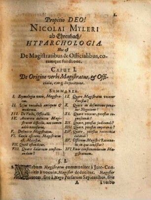 Nic. Myleri ab Ehrenbach Hyparchologia seu de officialibus, magistratibus et administris : liber singularis