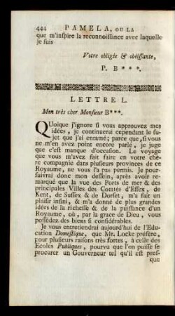 Lettre L. Mon très cher Monsieur B***.