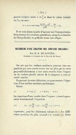 Recherche d'une équation des surfaces moulures.