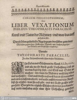 Liber Vexationum Philippi Theophrasti Paracelsi.