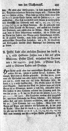 Tafel aller einfachen Faktoren der durch 2, 3, 5, nicht theilbaren Zahlen von 1 bis auf 10 Millionen. T.1.