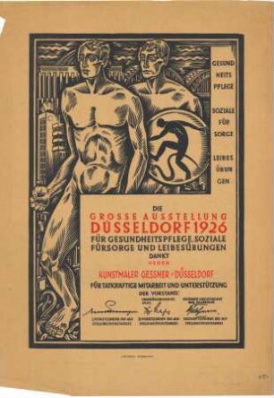 Die große Ausstellung Düsseldorf 1926, Dankurkunde