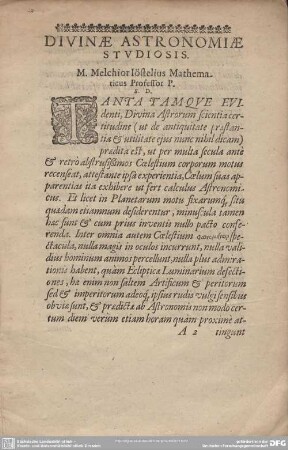 Divinae Astronomiae Studiosis.