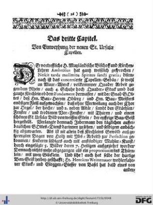 III. Von Einweyhung der neuen St. Ursulae Capellen.