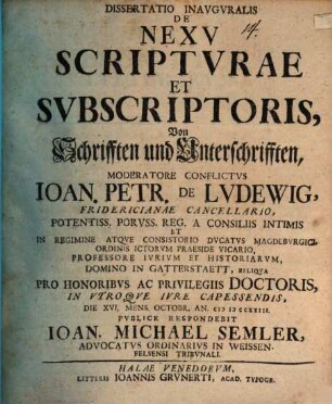 Diss. inaug. de nexu scripturae et subscriptoris
