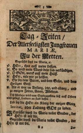 Officium oder Tagzeiten der allerseeligsten Jungfrau Mariae