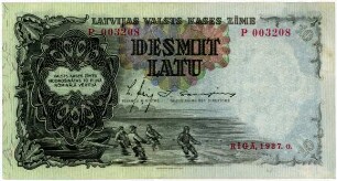 Geldschein, 10 Lati, 1937