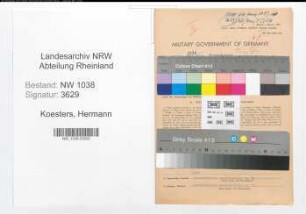 Entnazifizierung Hermann Koesters , geb. 29.06.1889 (Postbeamter)